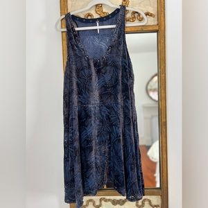Free People Ellie Burnout Velvet Dress in Blue Combo